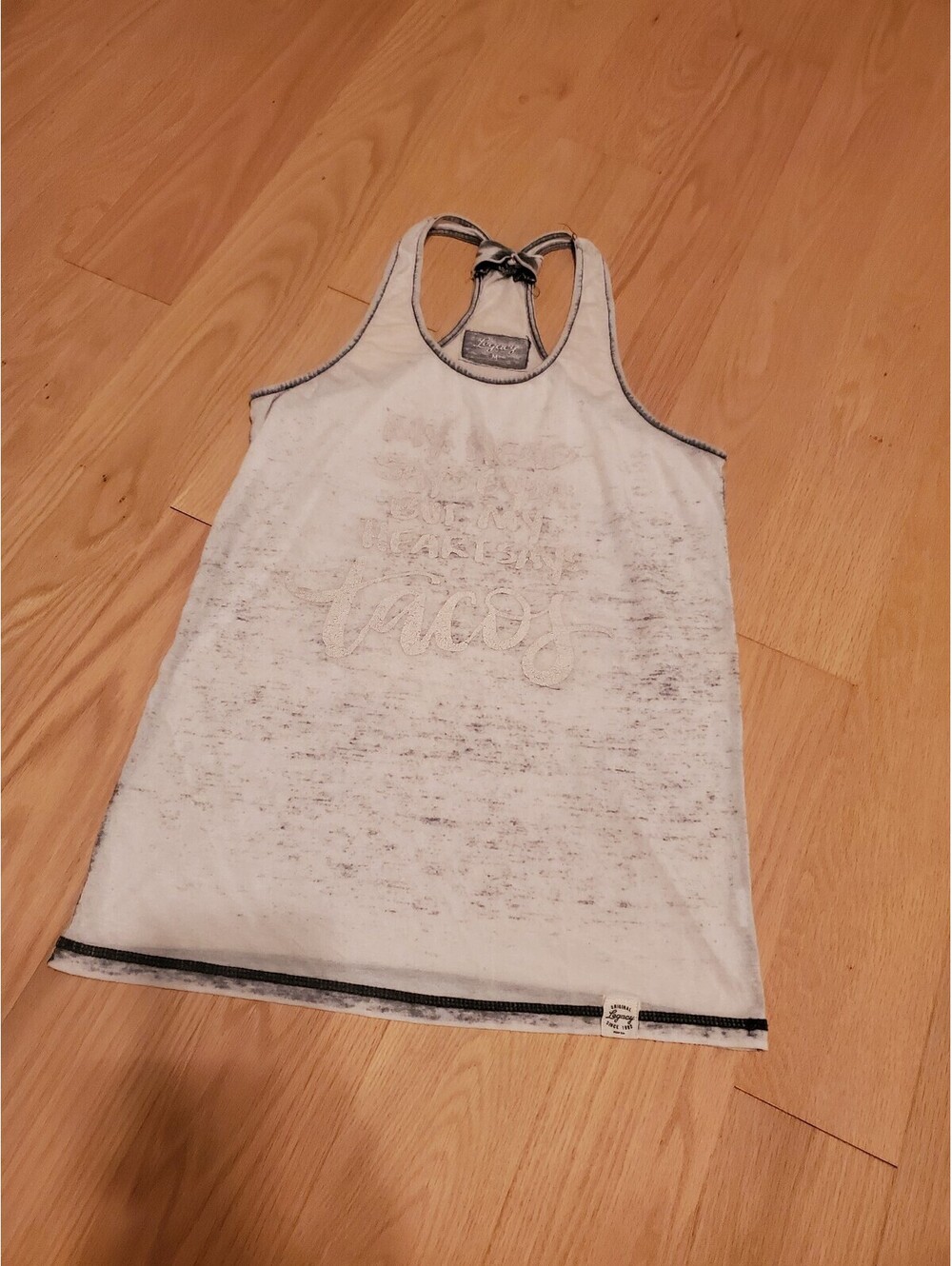 Legacy White and Gray Racerback Tank Top Size M
